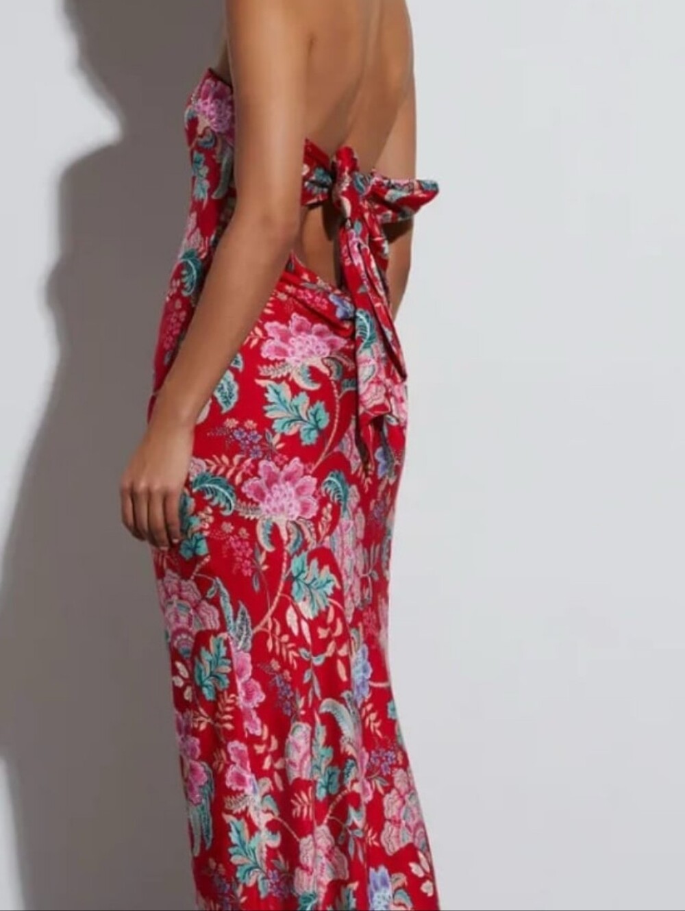 Red Floral Strapless Maxi Dress